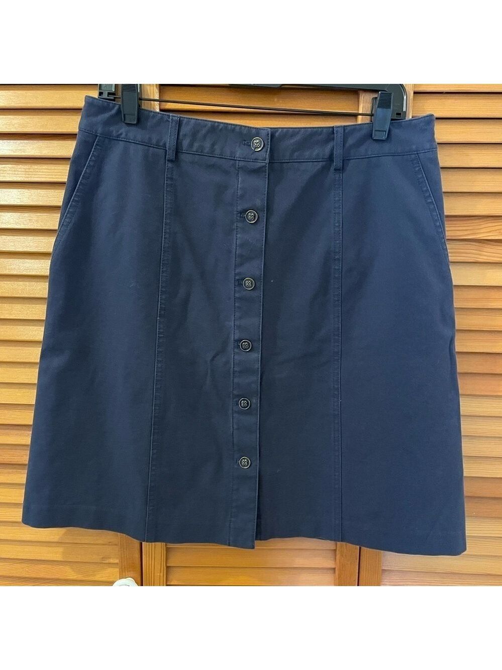 J. McLaughlin A-Line Button-Up Skirt, Size 10, Navy Blue Preppy Classic